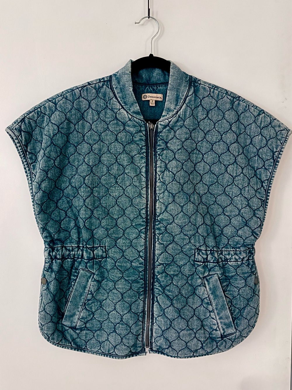 Democracy Quilted Washed Denim Zip-Front Vest - Blue